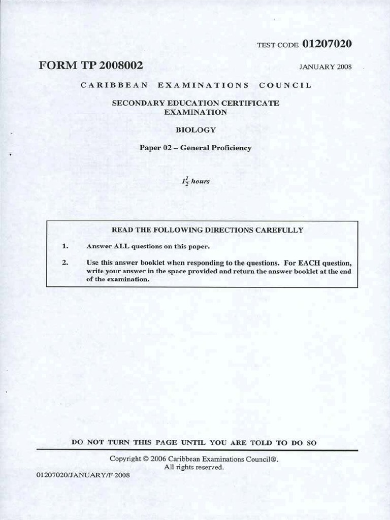 Csec Biology January 2008 P2 Pdf Heart Blood Vessel