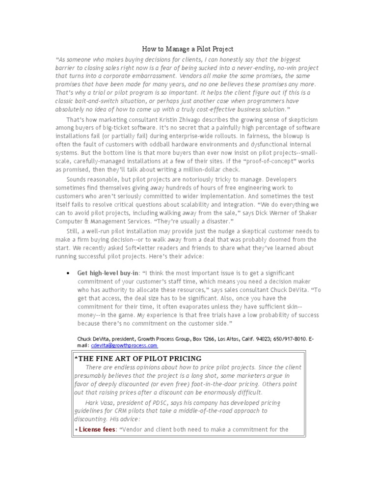 Managing Successful Pilot Projects | PDF | Software Testing | Pricing