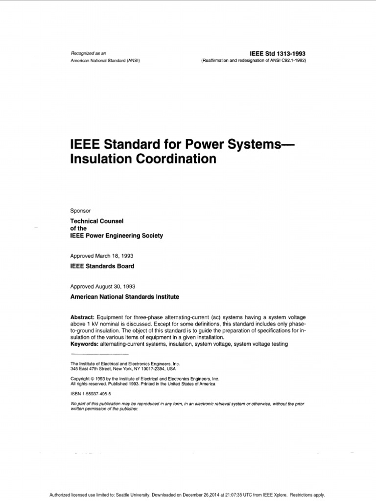 Ieee Standard For Power Systems-Insulation Coordination | PDF ...