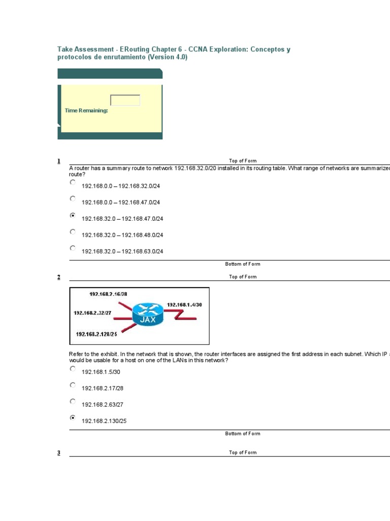 Ccna2 Chapter 6 Exam Pdf Ip Address Telecommunications
