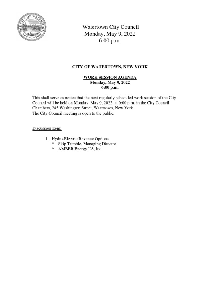 Watertown City Council Work Session May 9, 2022 PDF