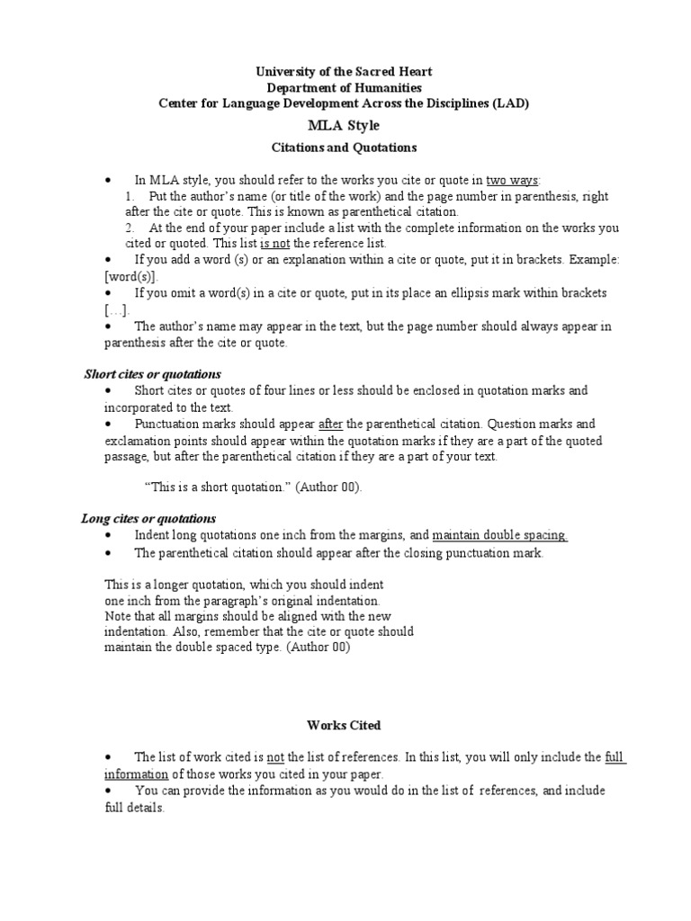 MLA Format Guide Citation Bracket