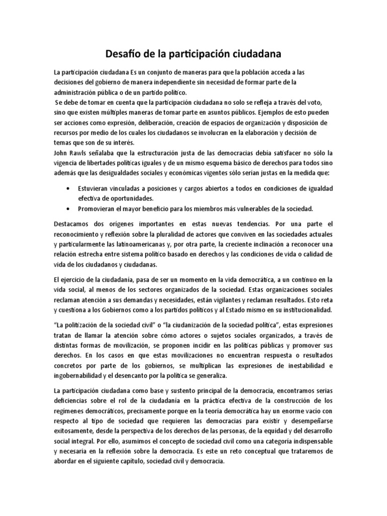 Desafío de La Participación Ciudadana | PDF | Democracia | Ideologías ...