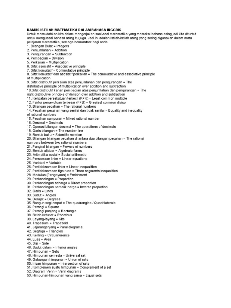 Kamus Istilah Matematika Dalam Bahasa Inggris PDF Kamus Istilah Matematika Dalam Bahasa Inggris PDF