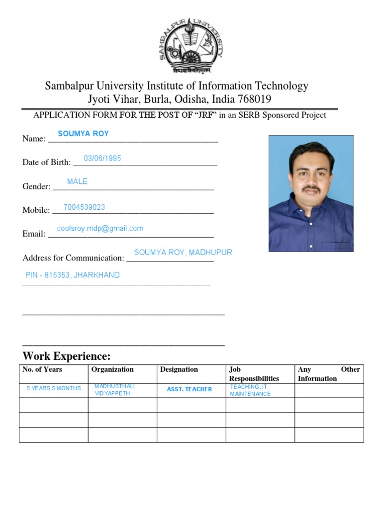 JRF Application Form for Researchers | PDF | Qualifications ...