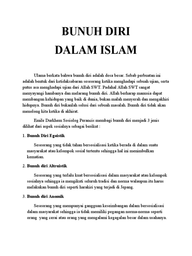 Bunuh Diri Dalam Islam | PDF