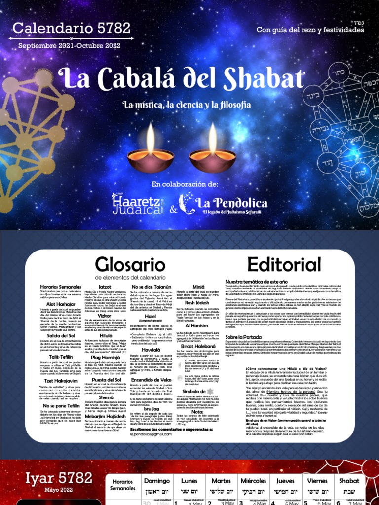 Calendario Kabalistico Iyar 5782 PDF Shabat Textos Judios