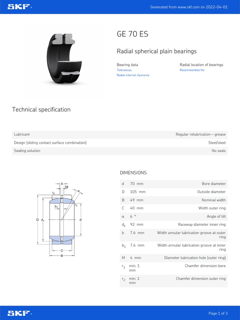 Ge 70 Bearing Dimensions