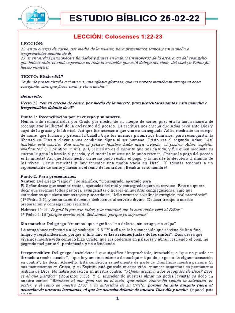 Colosenses 1 22-23 | PDF | Jesús | Cristo (título)