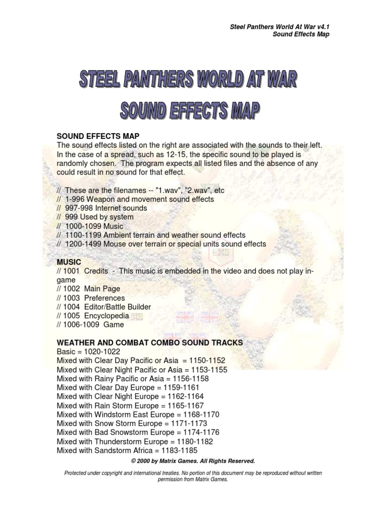Steel Panthers World at War v4.1 Sound Effects Map PDF Tanks