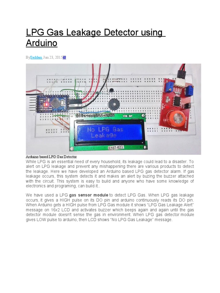 LPG Gas Leakage Detector Using Arduino PDF Arduino Sensor