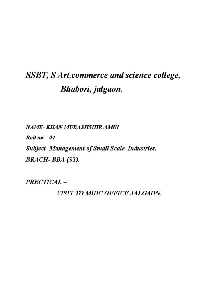 Visit To MIDC Jalgaon PDF Entrepreneurship Business