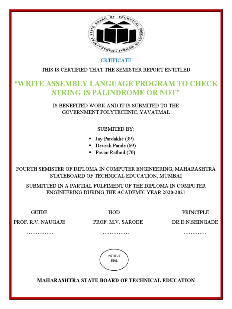 Write Assembly Language Program To Check String Is Palindrome or Not ...