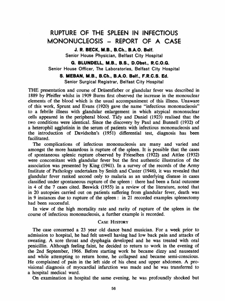 Rupture of the Spleen in Infectious Mononucleosis A Case Report on a