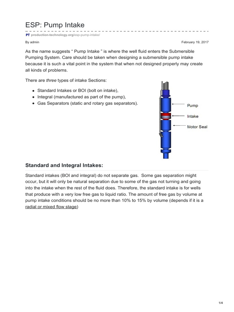ESP Pump Intake and Gas Separation | PDF | Pump | Gases
