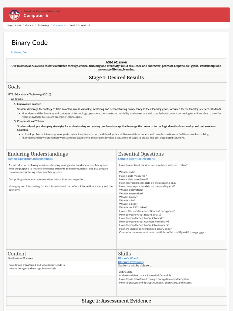 Binary Code: Stage 1: Desired Results | PDF | Encryption | Data