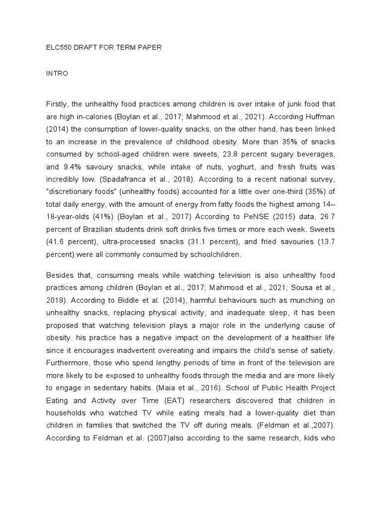 Elc550 Draft For Term Paper | PDF | Junk Food | Foods