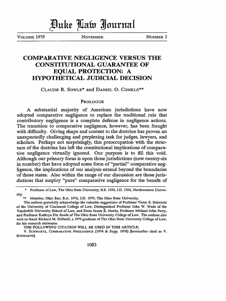 Comparative Negligence Versus The Constitutional Guarantee of Equ PDF Negligence Equal