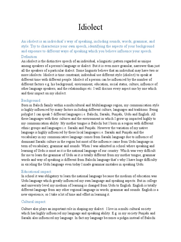 Understanding My Idiolect Influences | PDF | Vocabulary | Urdu