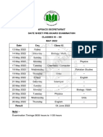 Datesheet Pre Board HSSC 2022