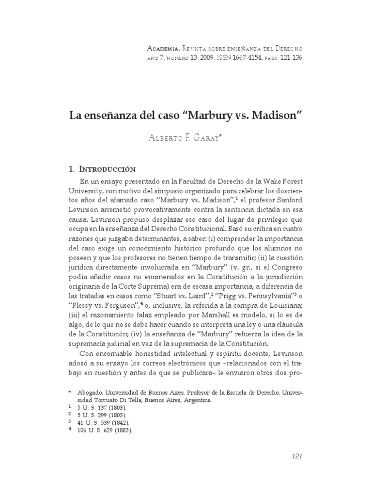 La Ensenanza Del Caso Marbury Vs Madison PDF | PDF | Caso de ley ...