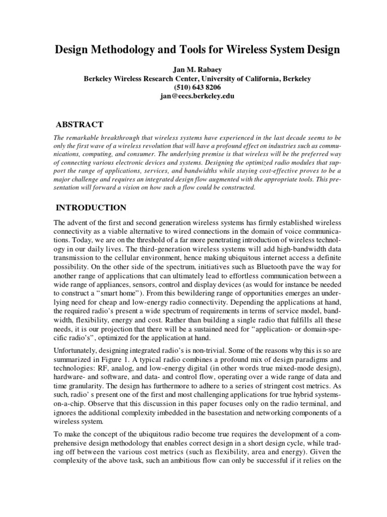 Design Methodology and Tools For Wireless System Design PDF Unified
