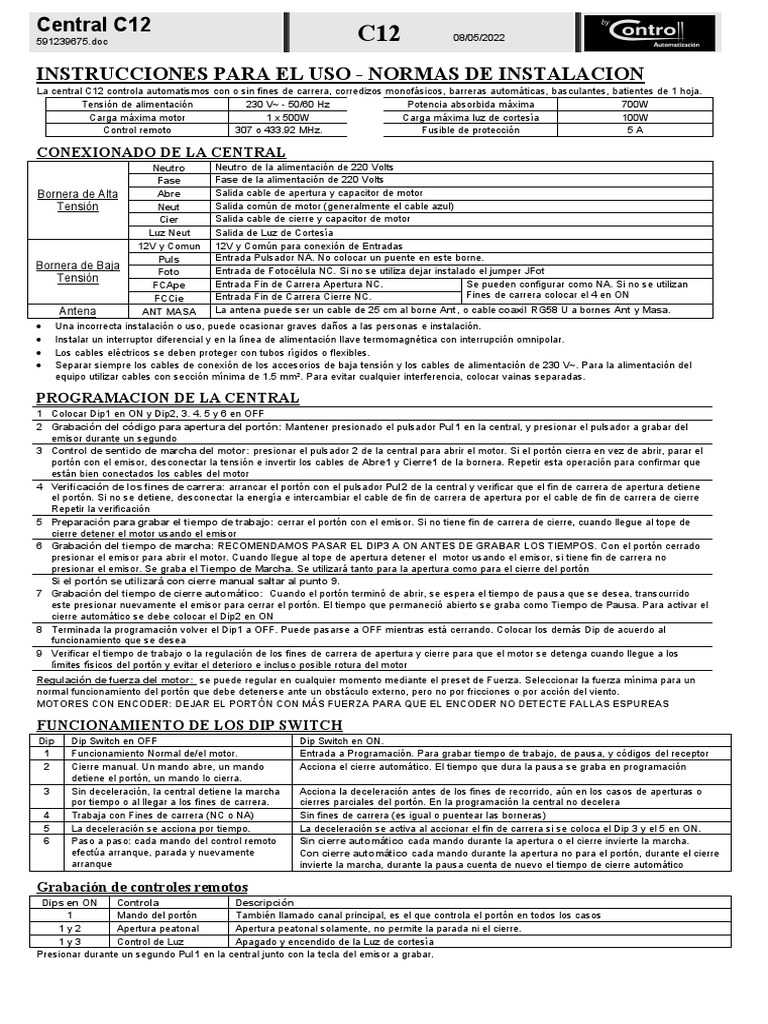 Instrucciones de Instalación C12 | PDF | Electrónica | Electricidad