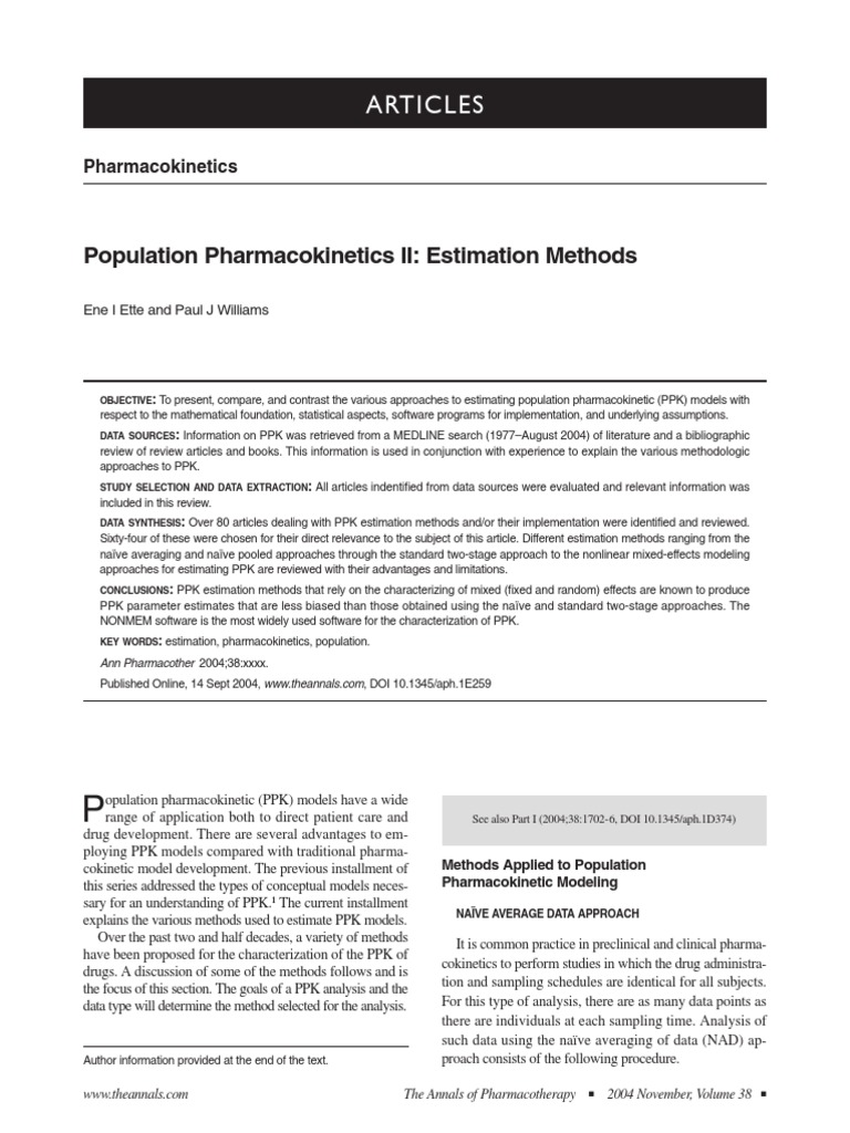 POPK Estimation Methods | PDF | Variance | Standard Deviation