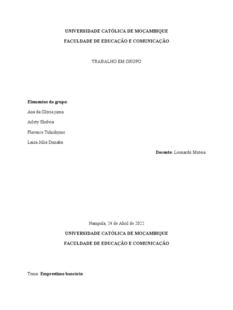 Universidade Católica de Moçambique PDF Empréstimos Juros