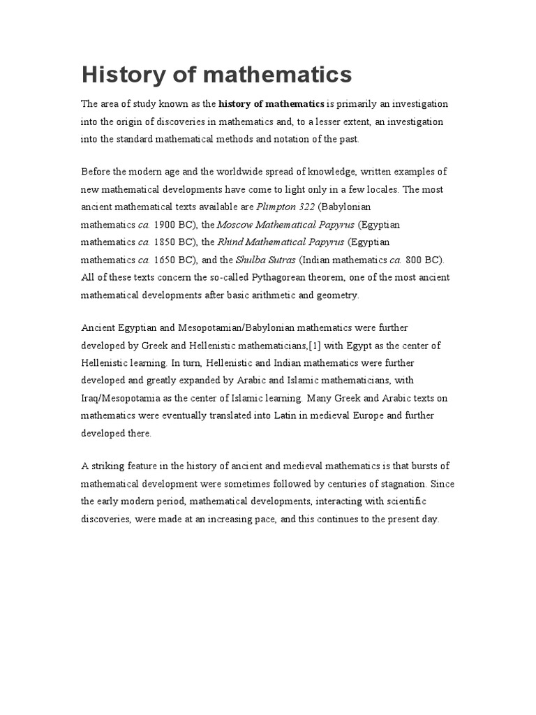 Evolution of Mathematics Through History | PDF | Social Science | Classics