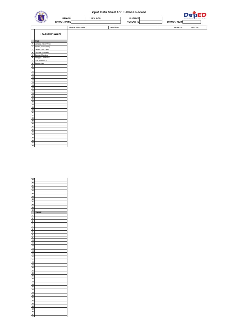 E-Class Record Input Data Sheet | PDF