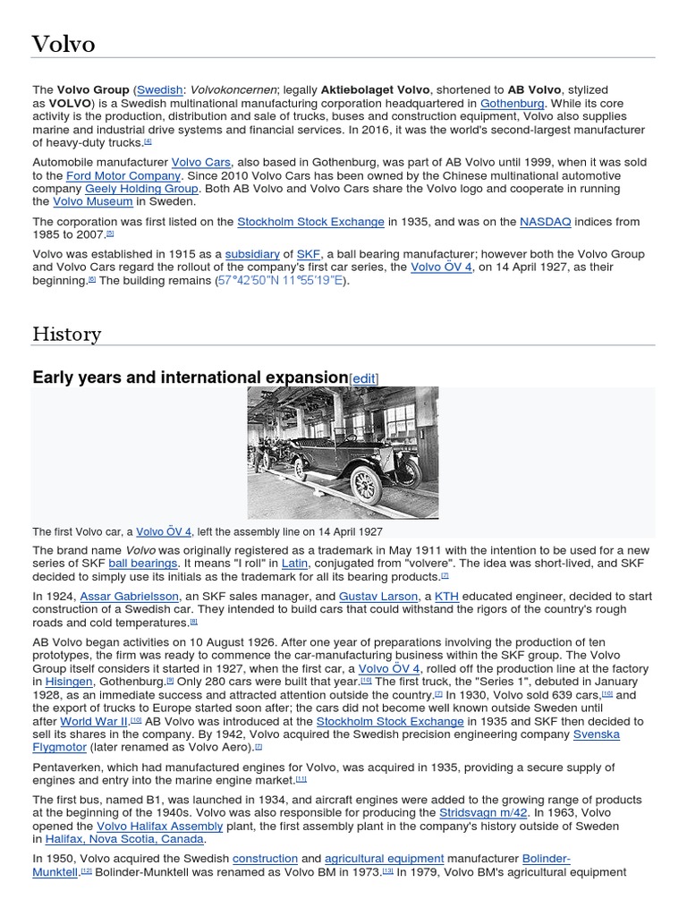 History of Volvo Company Origins | PDF | Wheeled Vehicles | Electric ...