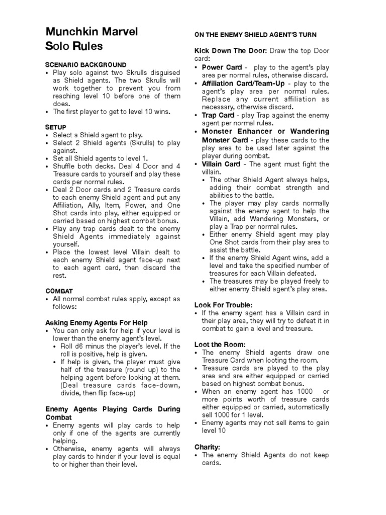 Munchkin Marvel Solo Rules | PDF | Entertainment | Gaming Devices