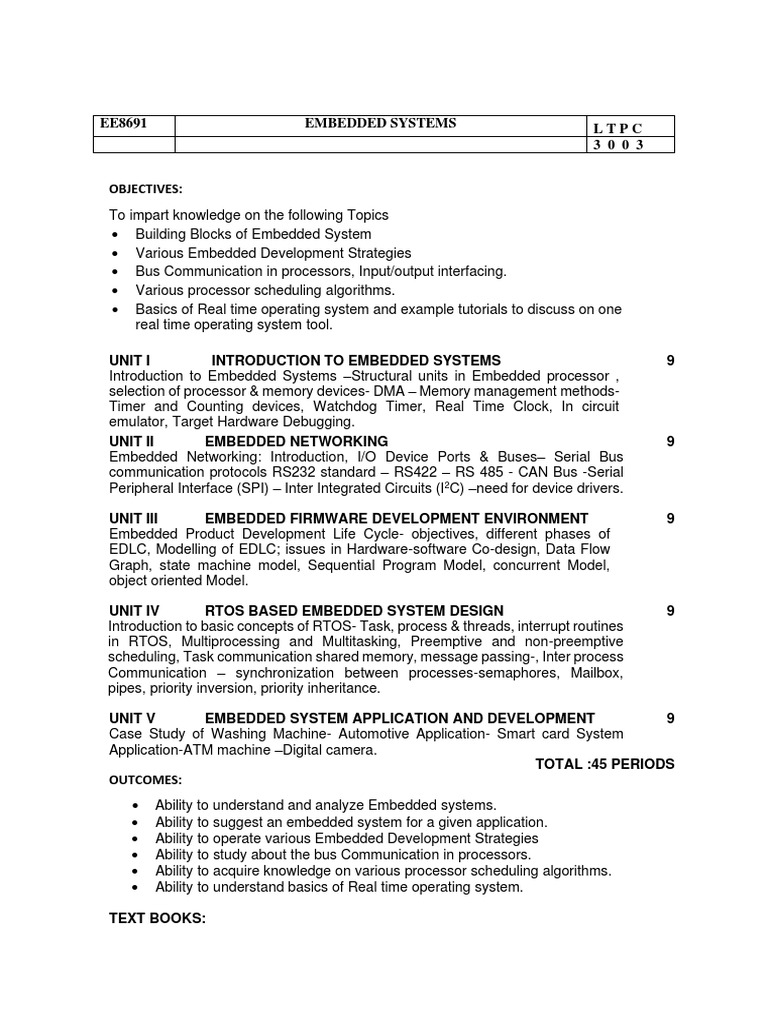 Ee8691 Syllabus Embedded System R2017 PDF Embedded System