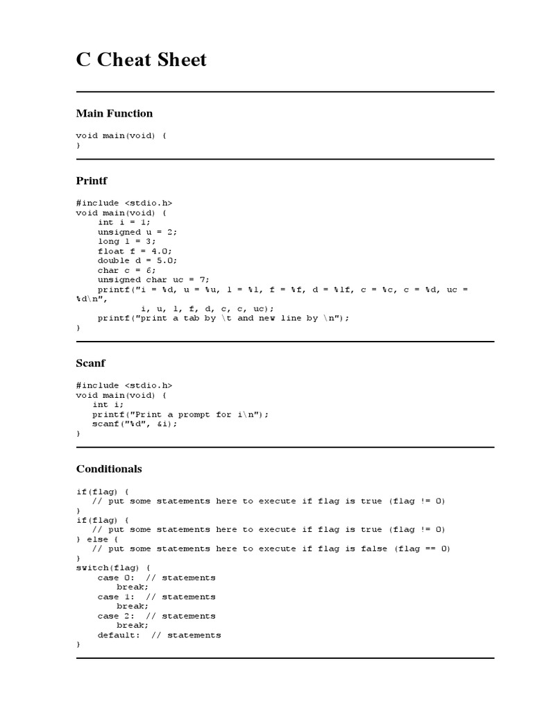 C Cheat Sheet | PDF
