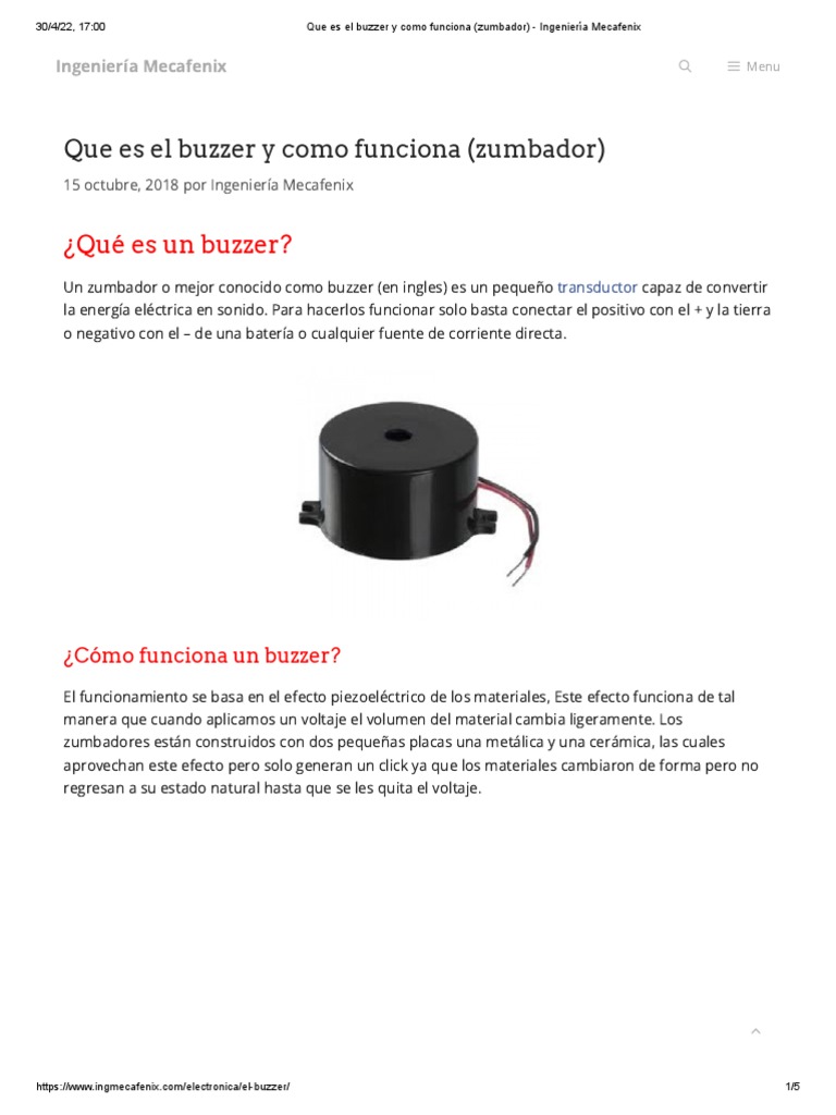 Que Es El Buzzer y Como Funciona (Zumbador) Ingeniería Mecafenix