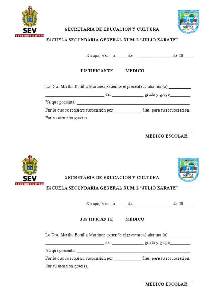 Formato Justificante Medico