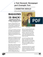 Baggins Is Back!: Y6 Example Text Recount: Newspaper Report Example Text