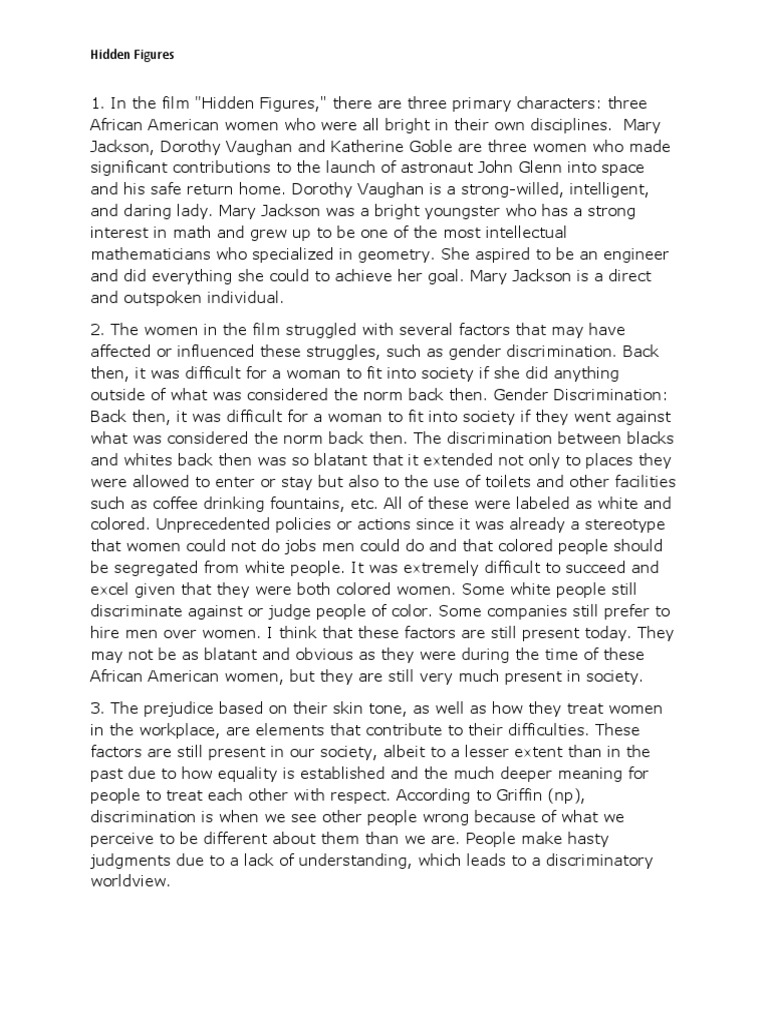 Film Analysis Week 07 Hidden Figures PDF Hidden Figures