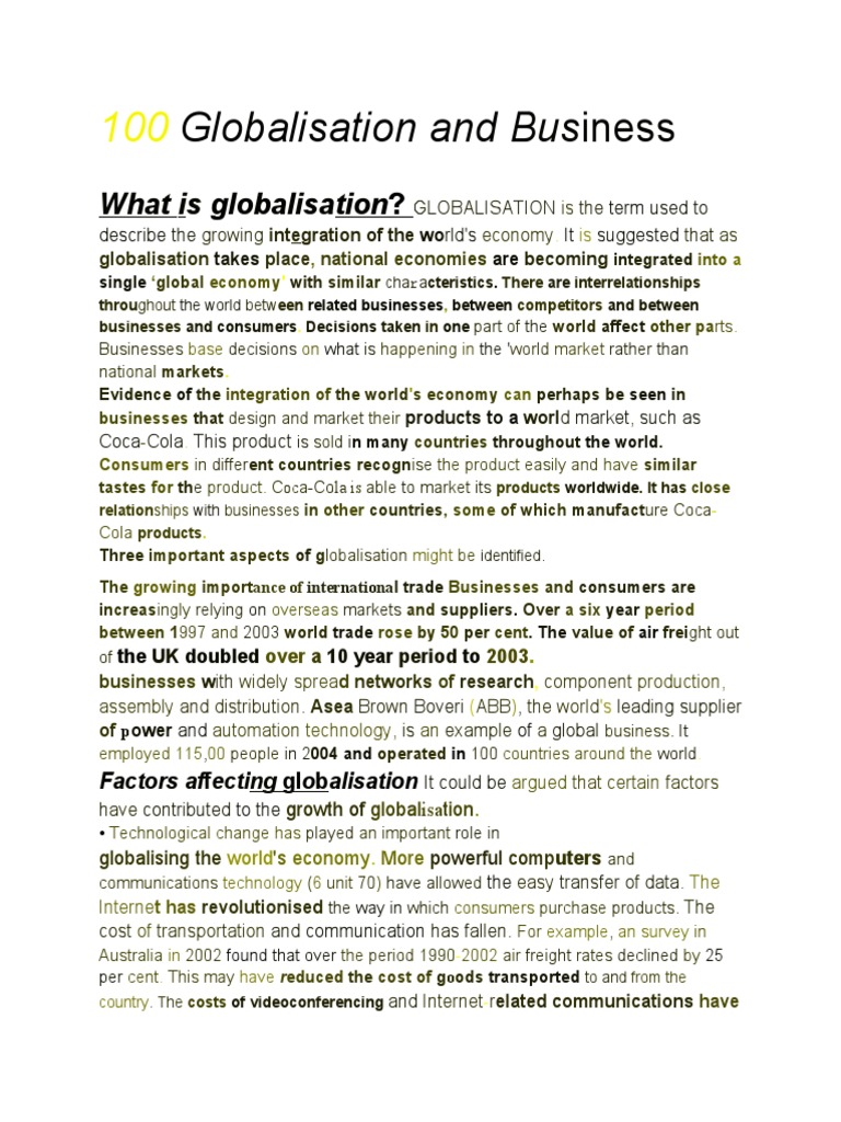 Understanding Globalisation in Business | PDF | Globalization | Market ...