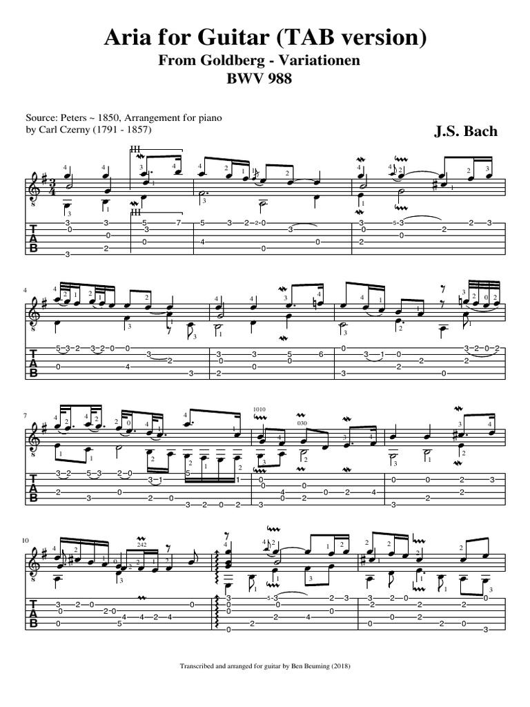 Bach Aria Goldberg TAB PDF | PDF | Compositions | Musical Forms