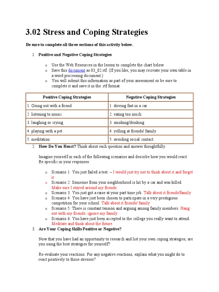 Positive and Negative Coping Strategies | PDF | Stress (Biology ...