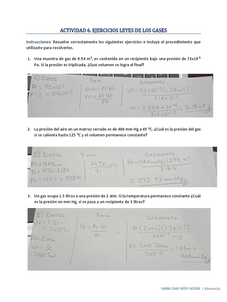 Ejercicios sobre Leyes de los Gases | PDF | Ciencia y matemáticas
