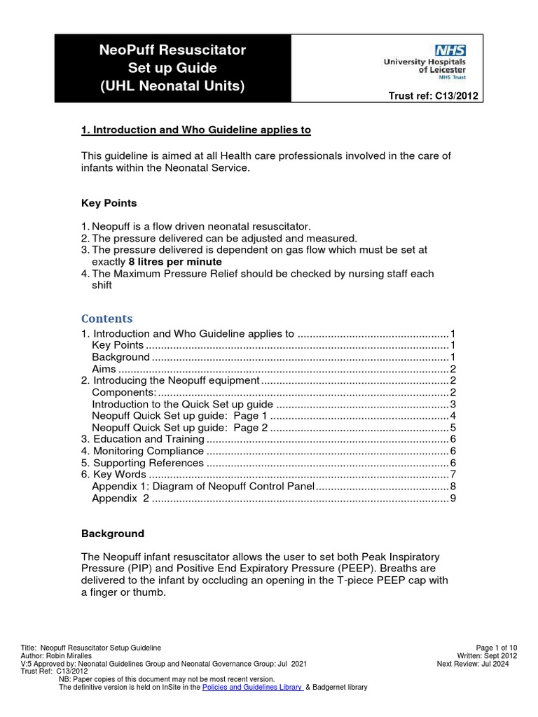 Neopuff Resuscitator Setup Guide | PDF | Cardiopulmonary Resuscitation ...