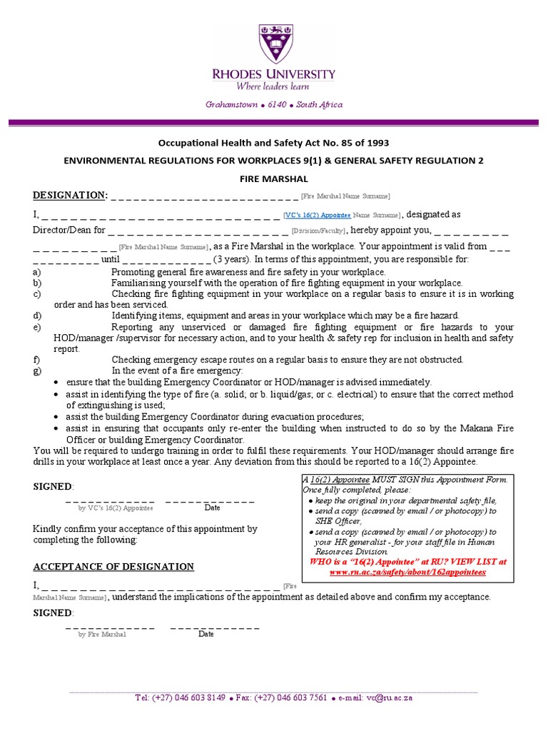 Fire Marshal Appointment Guidelines | PDF | Occupational Safety And ...