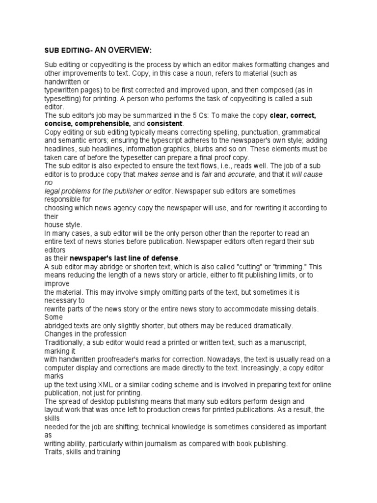 Sub Editing PDF Copy Editing Communication