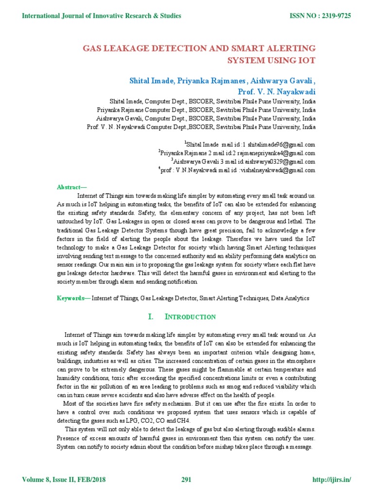 Gas Leakage Detection and Smart Alerting PDF Of Things