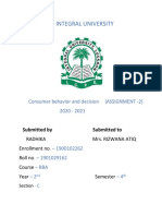 Integral University: Consumer Behavior and Decision (ASSIGNMENT - 2) 2020 - 2021