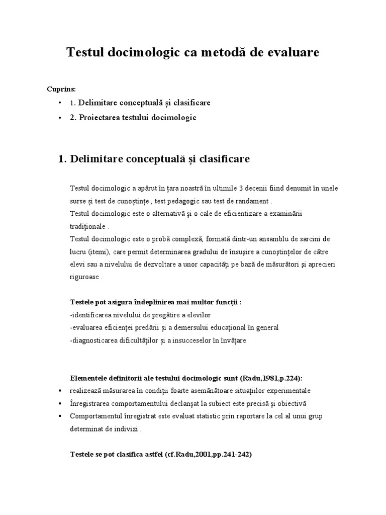 Testul Docimologic Ca Metodă de Evaluare | PDF
