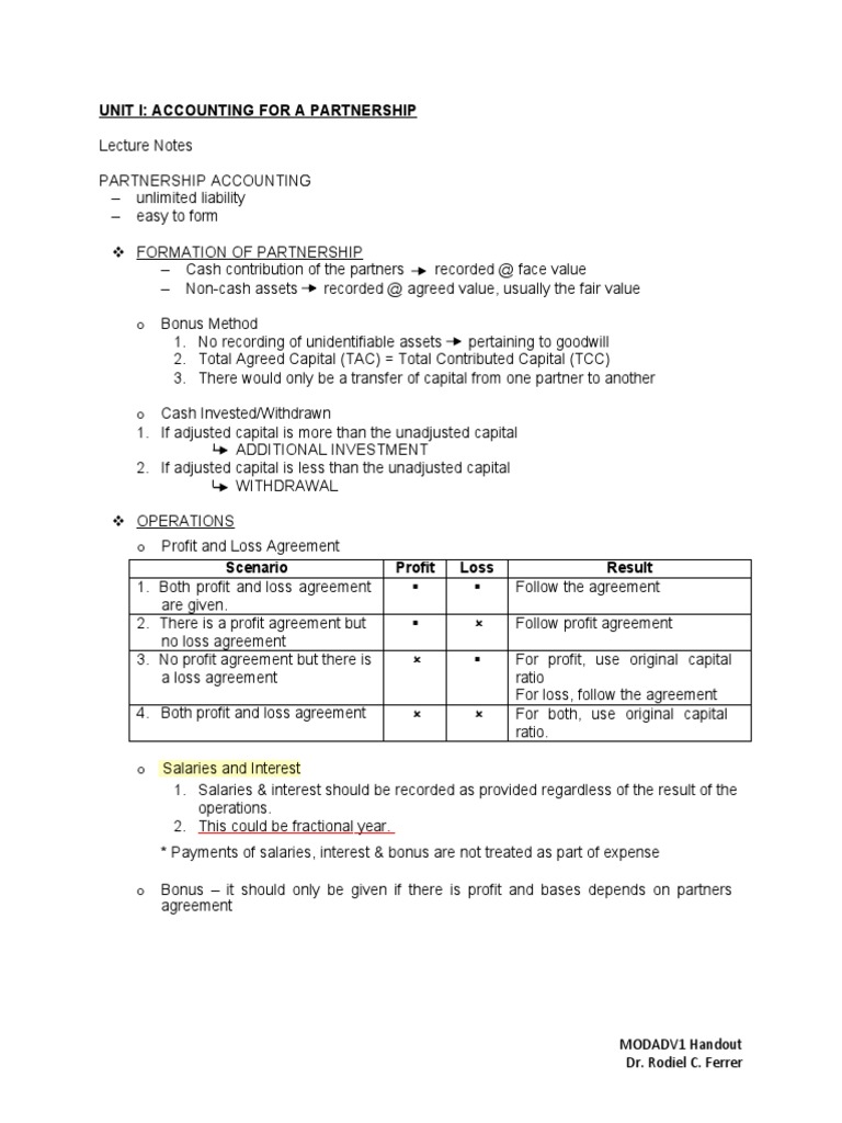 Unit I: Accounting FOR A Partnership | PDF | Equity (Finance) | Book Value